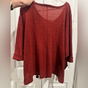 Zenana Outfitters Open-Knit Lightweight Sweater in Brick Red